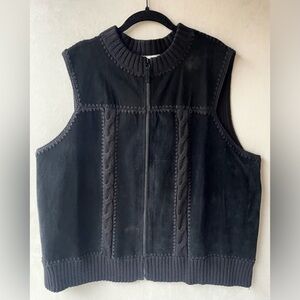 VTG Fashion Bug Black Zip Up 100% Suede/Knit Sweater Vest Plus Size 26/28 Boho